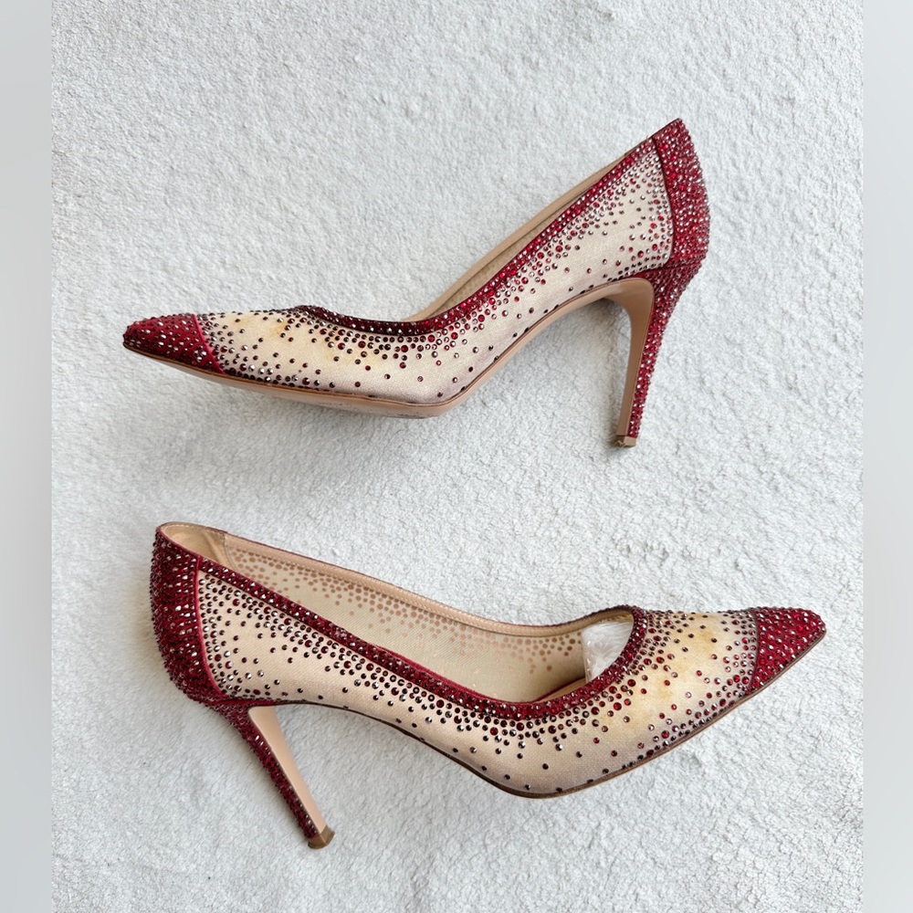 Gianvito‎ Rossi Rania 105 crystal-embellished pumps EU 38 US 8 red heels - Picture 5 of 14